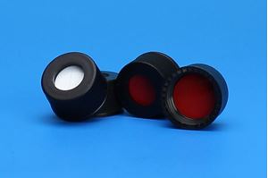 Picture of 13-425mm Black Open Hole Polypropylene Closure, Red PTFE/Silicone Septa, 0.065"