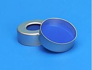 Picture of 20mm Silver Seal, 3mm Thick Clear PTFE/Blue Silicone Septa, Ultra Low Bleed
