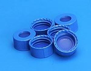 Picture of 9mm R.A.M.™ Smooth Cap, Royal Blue, Clear PTFE/Blue Silicone w/Slit, Ultra Low Bleed - Mass Spec