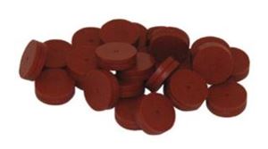 Picture of 10mm Diameter Red High Temp GC Septa with Guide Hole, 3mm Thick, Long Life - 450 Injections, Max Temp 400°C