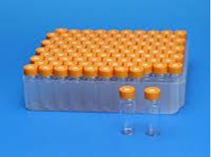 Picture of Clear 9mm Thread R.A.M.™ Vial, 12x32mm,  0.040" Red PTFE/Silicone Septa, Smooth Black Cap