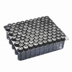 Picture of Clear 9mm Thread R.A.M.™ Vial, 12x32mm, 0.040" PTFE/Butyl Rubber Septa, Ribbed Black Cap