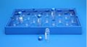 Picture of 25 Position Insert Tray for Universal Vial Rack, to Hold 12mm Tapered, Flat & Round Bottom Vials, made from Clear PETG 