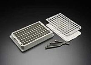 Picture of Vented Aluminum 96-Well Base Plate with Tapped Holes in Each Corner (for use with Screws)