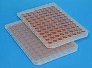 Picture of 96-Well Pierceable Cap Mat, Clear PTFE/Orange Silicone Lined, for Crimp Top or Flanged Inserts in MicroPlates