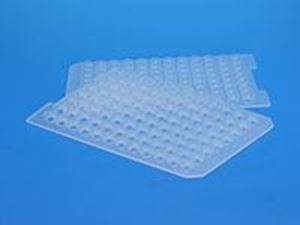 Picture of 96 Round Well Pre-Slit Ultra Low Bleed (8mm Diameter Plug) Clear Mat with Spray Coated PTFE/Premium Silicone