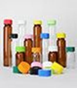 Picture of 20mL Amber Vial, 24-400mm Open Top Black Closure, 0.125" PTFE/Silicone Top Hat™ Lined